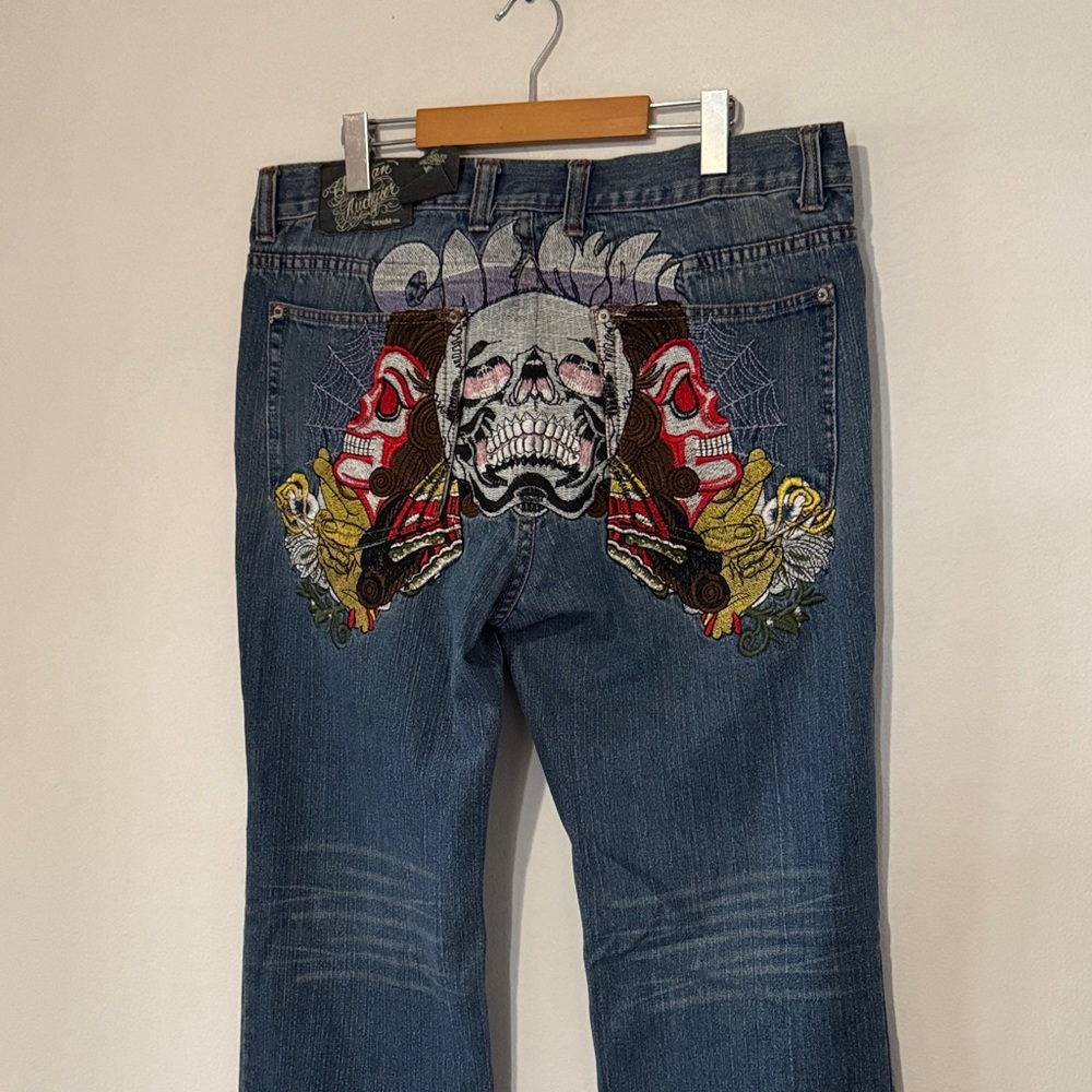 Christian Audigier Skull Embroidered Jeans / Y2K / 36-38 (Tag Cut)